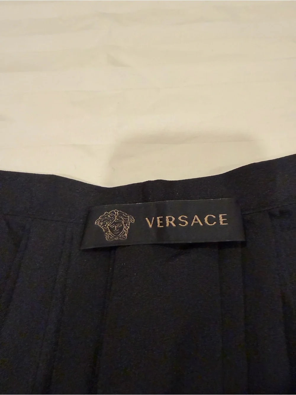 Versace Black Midi Pleated Skirt with Gold Buttons